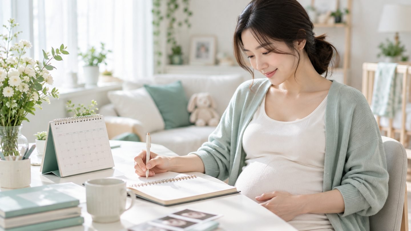 임신 주수별 태아보험 준비 일정을 달력에 정리하는 임산부