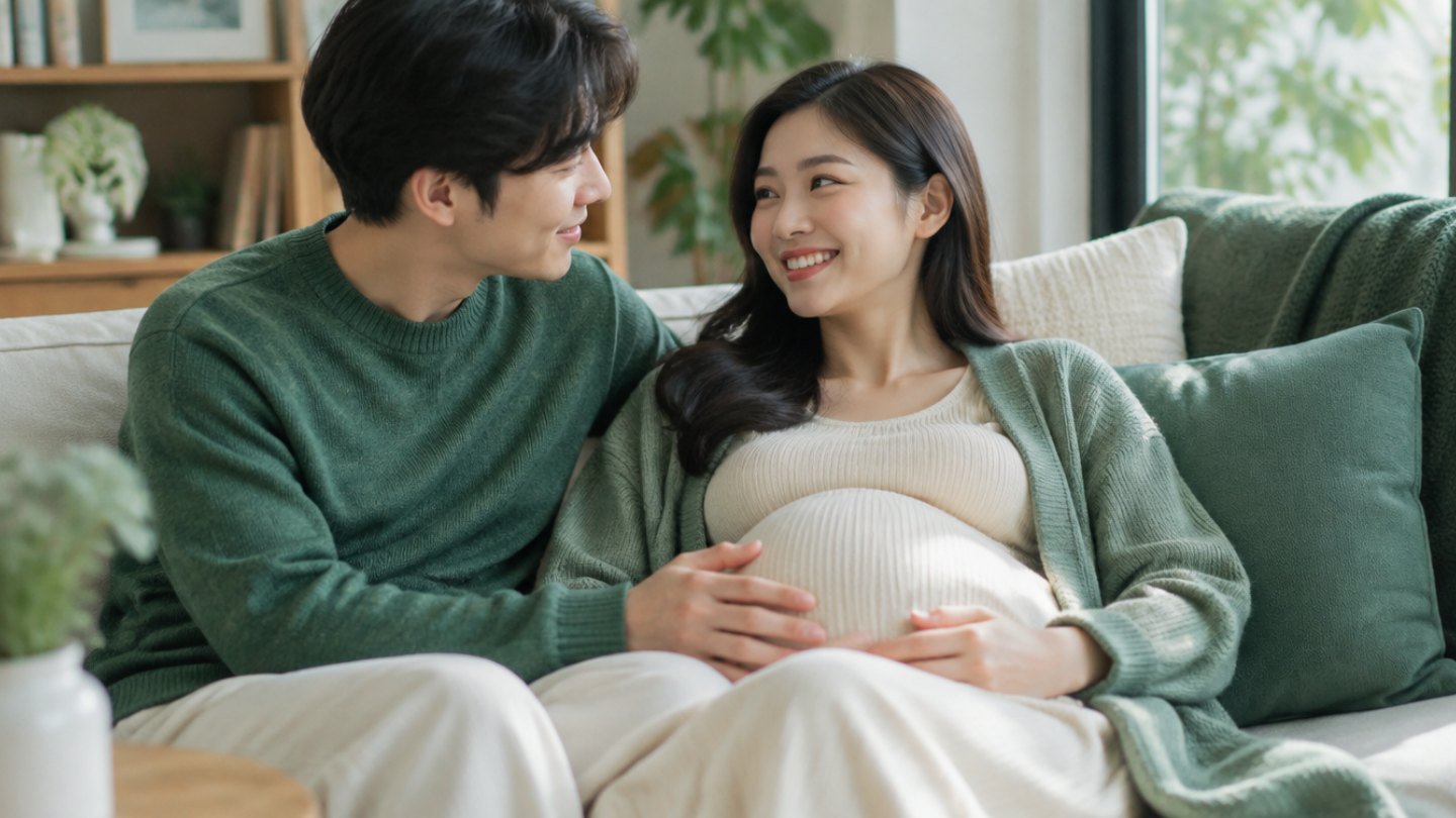 태아보험 준비를 상의하는 한국인 예비 부모